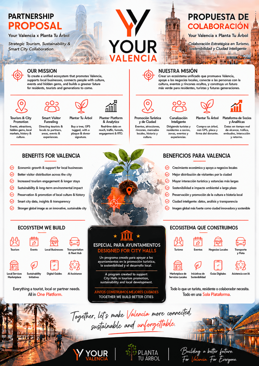 Bilingual Your Valencia and Plant Your Tree partnership proposal flyer for Valencian city halls